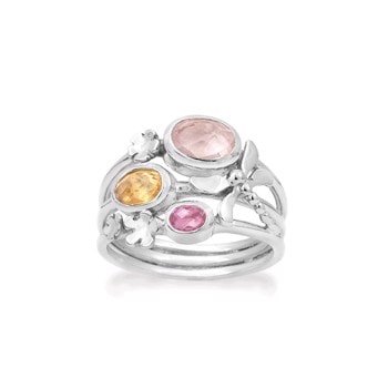 Dragonfly-Sølv ring med rosenkvarts, citrin & pink topas-Rabinovich
